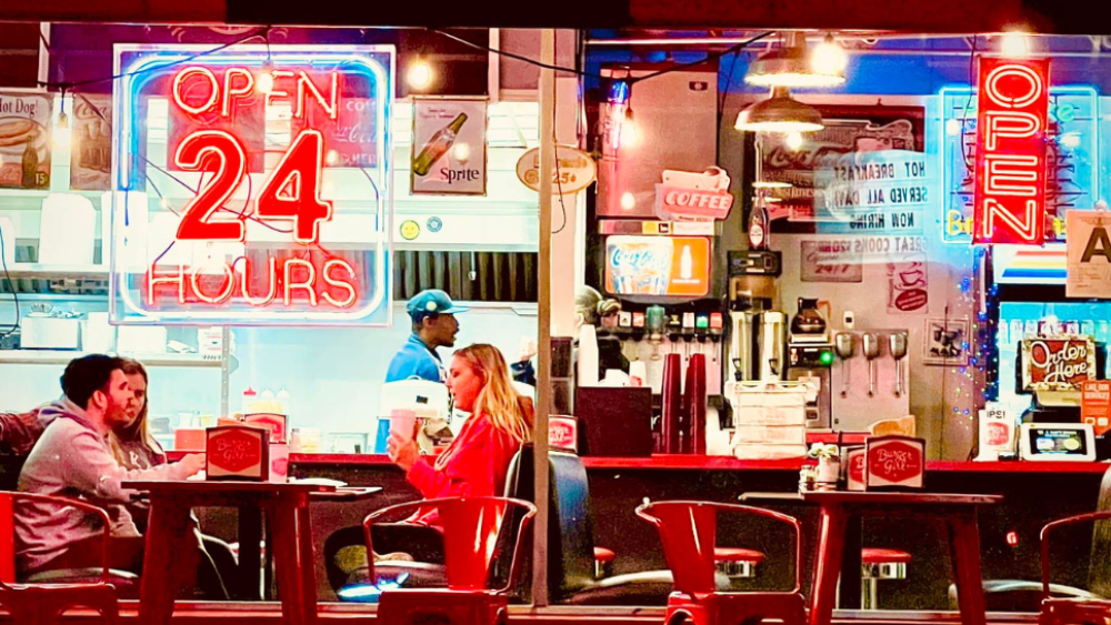 Diners sitting inside the Burger Girl Diner in Louisville, KY