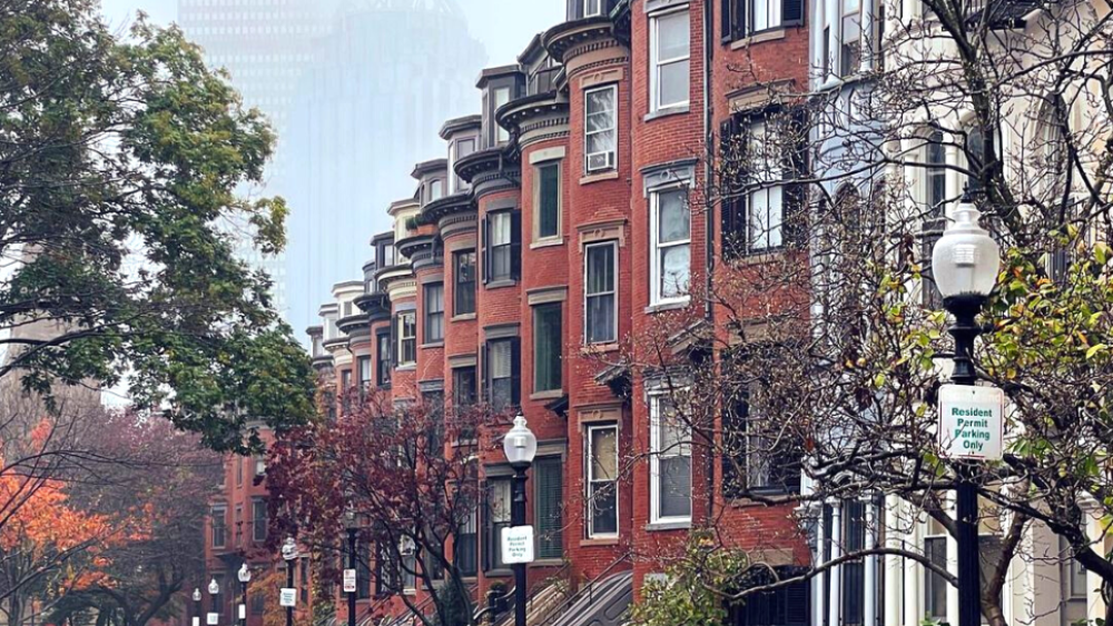 Brownstones on a foggy day