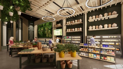 An artist's rendering showing the upcoming Big Leaf Café.