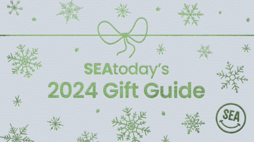 A wintry background with snowflakes that reads "SEAtoday's 2024 Gift Guide."