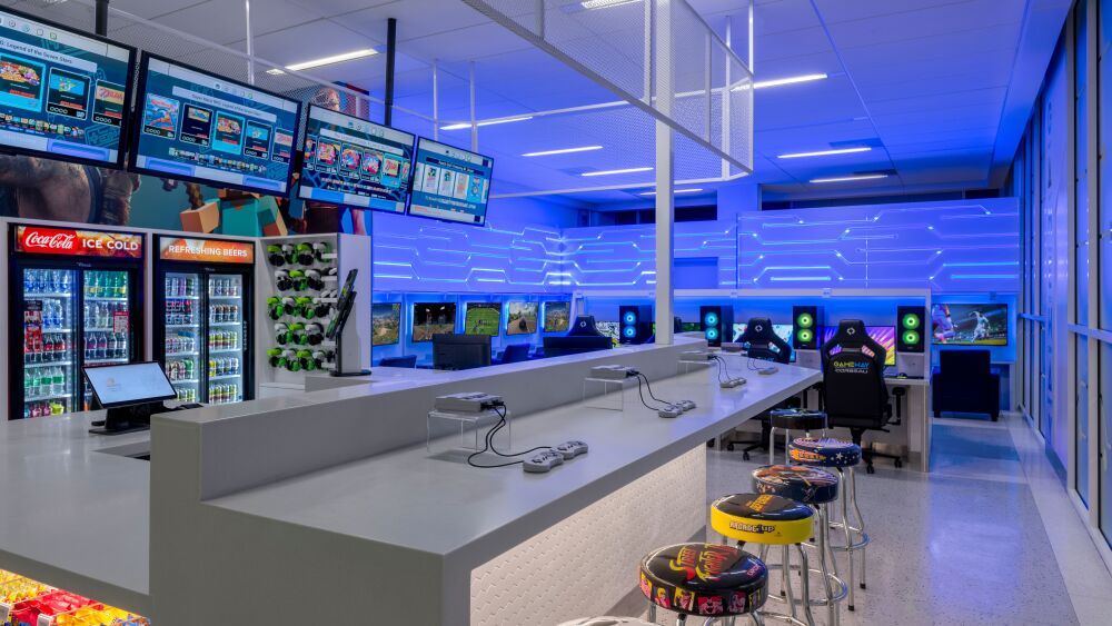 Sit and eat at the video game lounge