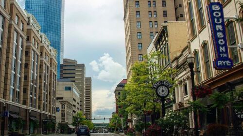 A shot of downtown Lexington looking down Main Street