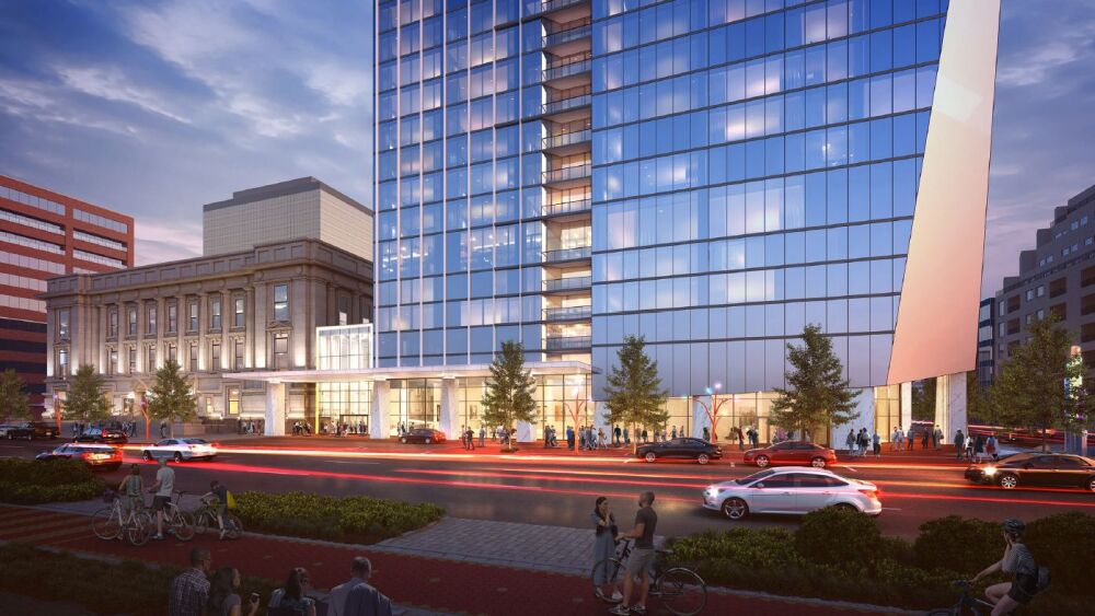 Rendering of Old City Hall redevelopment and new tower