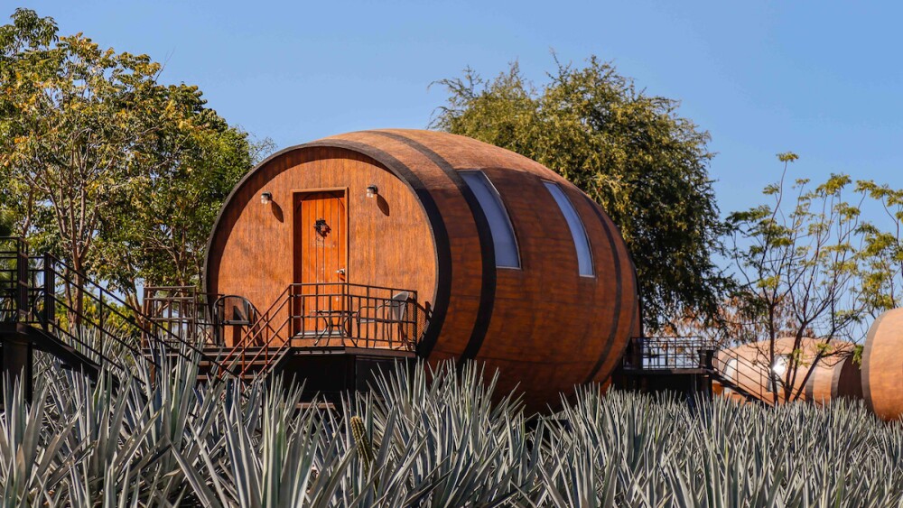 A giant tequila barrel shaped hotel room.