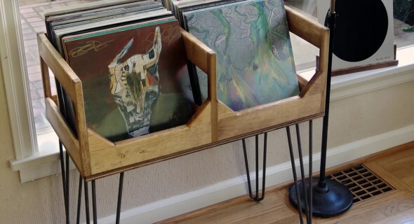 A Record Display made of wood on Etsy.