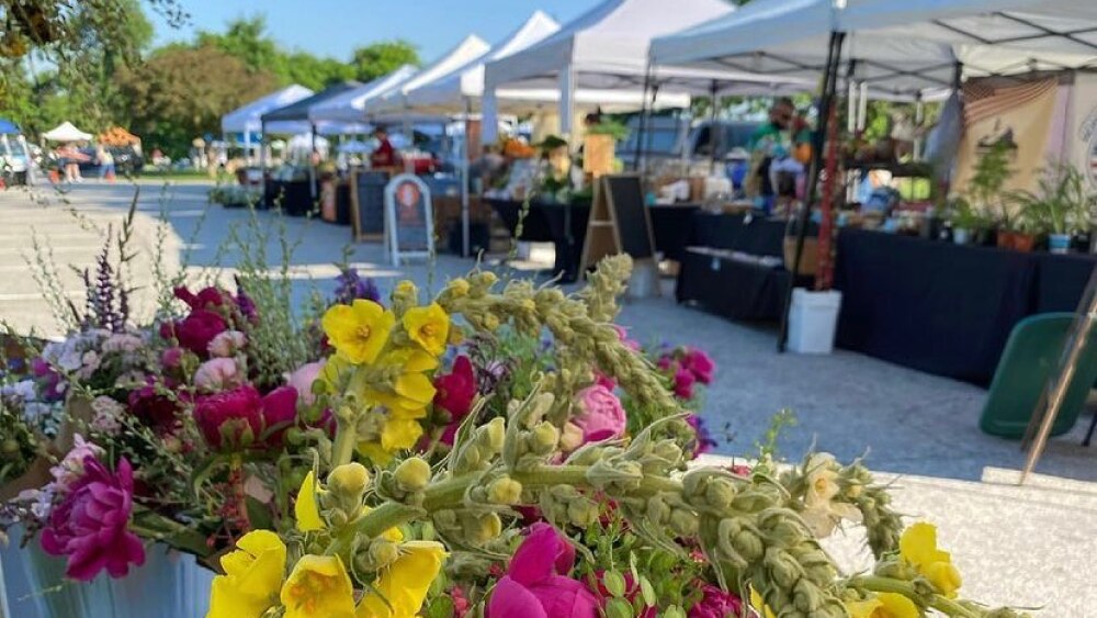Garfield Park Farmers Market with flowers
