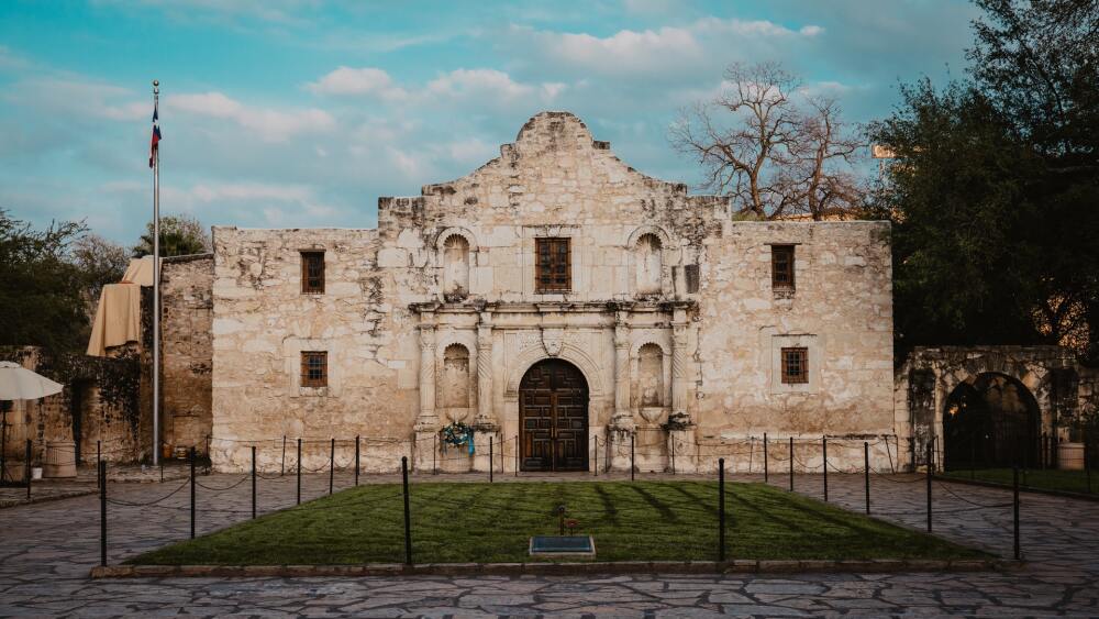 Capture of the Alamo on a cloudy day.