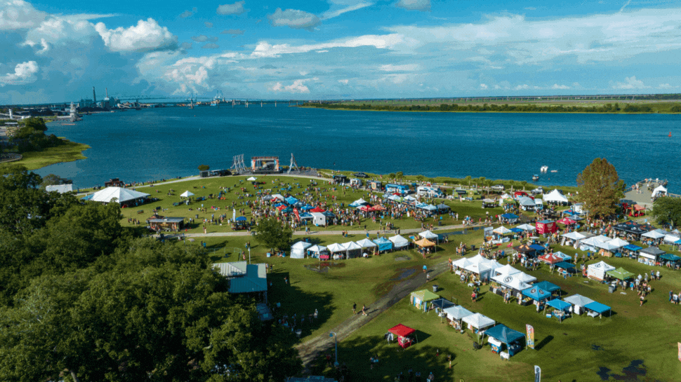 A GIF of attendees at the Charleston Beer Fest at Riverfront Park.