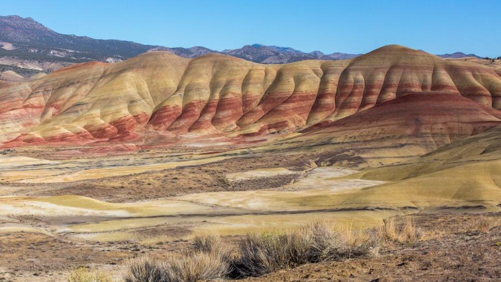 A landscape photo of Oregon's Painted Hills.