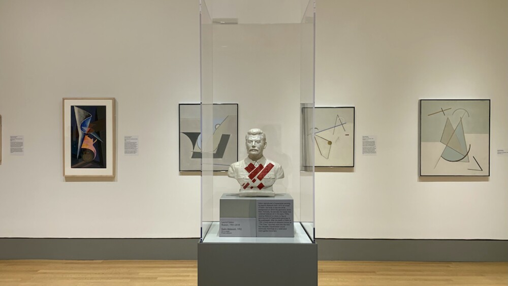 Sculpture featuring a bust of Stalin