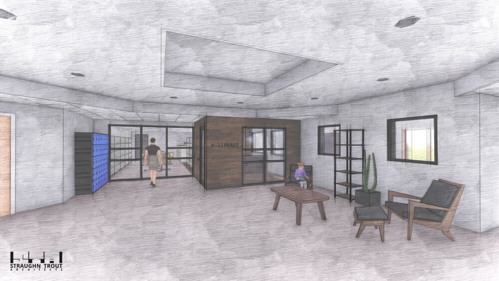 A rendering of the new e-library at Kelly Recreation Complex
