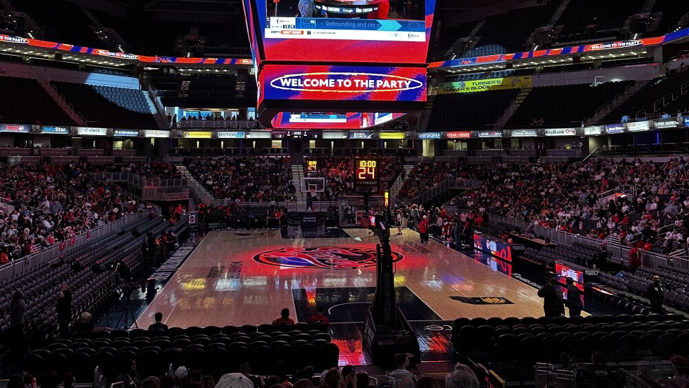 Gainbridge Fieldhouse during the Indiana Fever 2024 Draft watch party