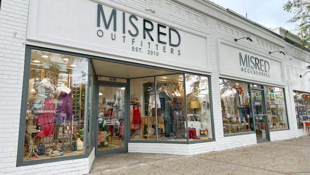 The white brick storefront of MISRED Outfitters on Central Avenue.