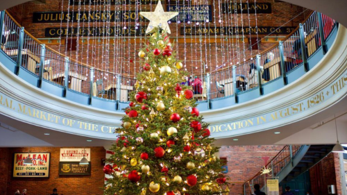 christmas tree in quincy market, boston