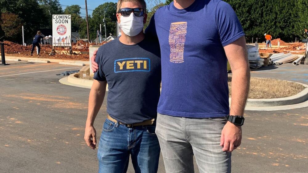 At left, Aaron Siegel (owner of Home Team BBQ) + at right, Nate Tomforde (owner of Double Stamp Brewery) | Photo by GVLtoday team