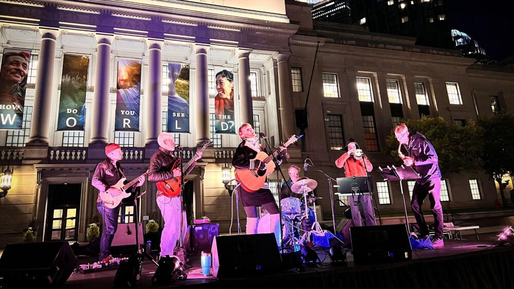 A band performing at Live Music on the Lawn at the Christian Science Plaza.