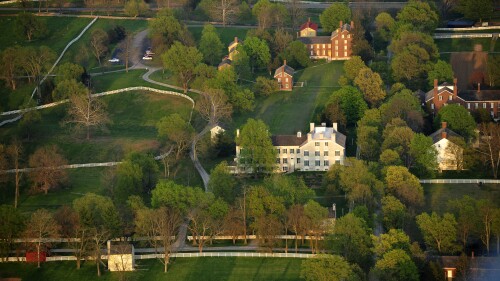 An aerial view of Shaker Village.