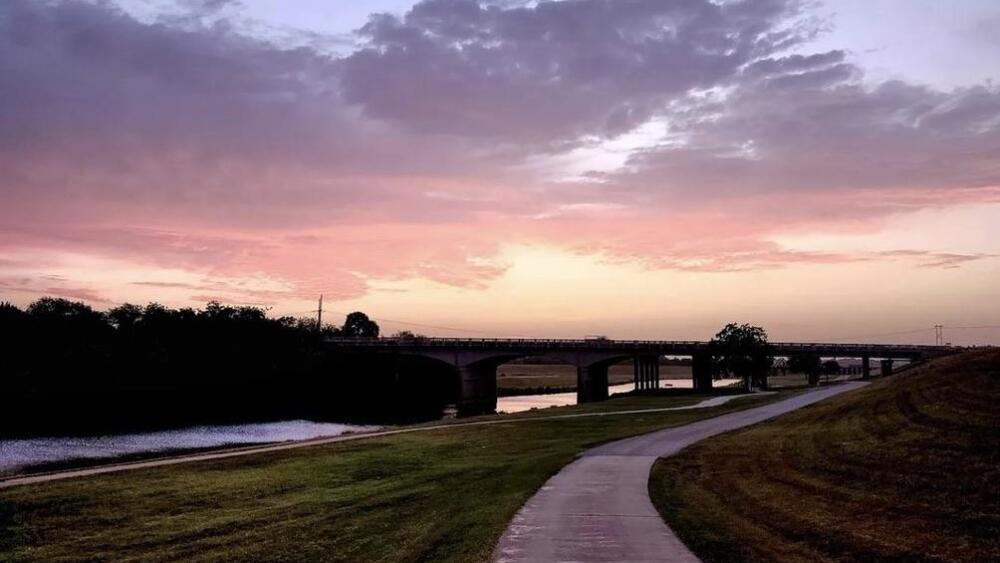 View of the Trinity Trails in Fort Worth, TX at sunset.