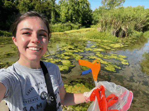 Photos of City Editor London cleaning, the Lake Creek Trail, and the trash she helped collect.