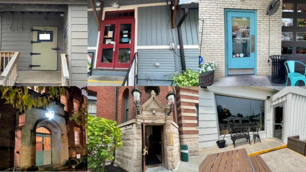 Collage of entry doors to several Indianapolis businesses
