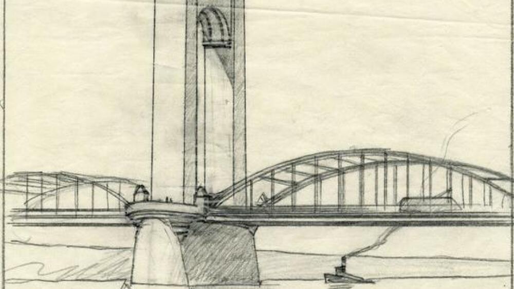 A pencil sketch of what would become the Tower Bridge.