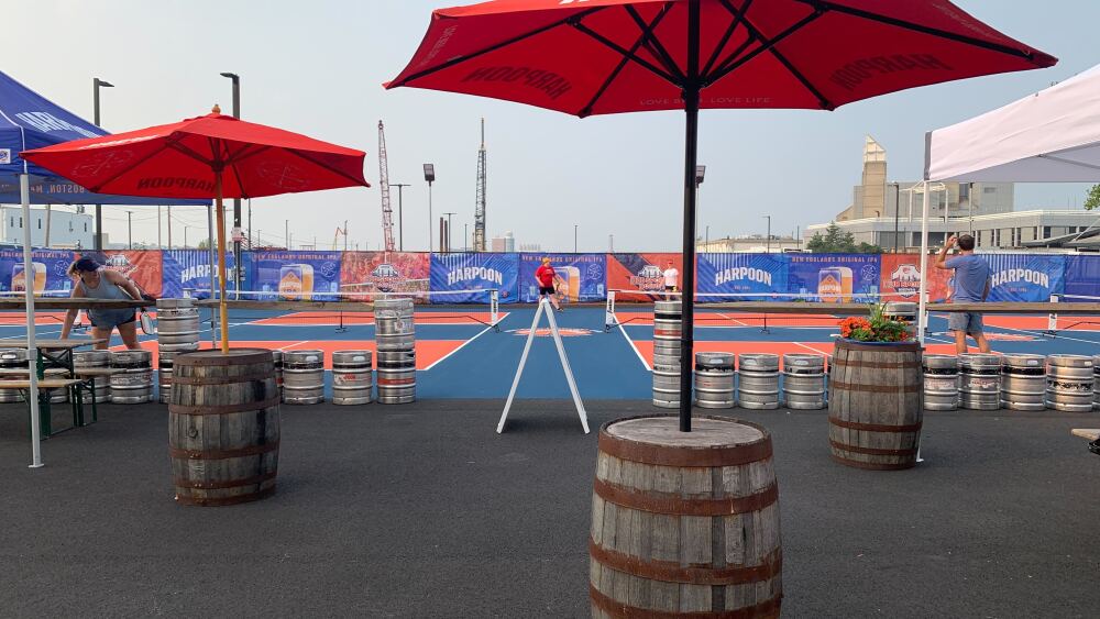 The new pickleball courts and outdoor space at Harpoon Brewery.