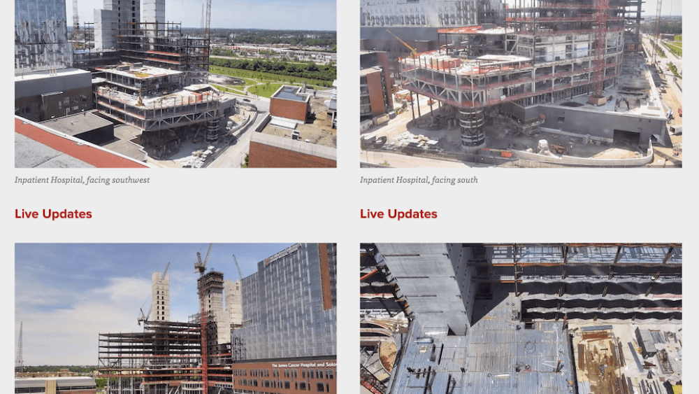 Watch live updates on the Wexner construction online | Screenshot via The Wexner Medical Center