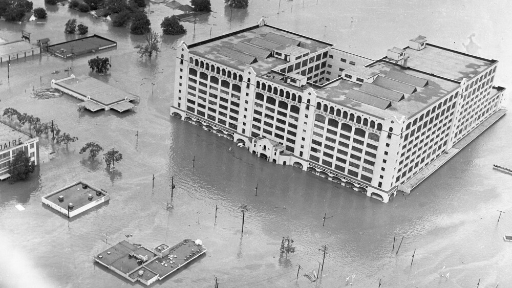 Archival photograph of Fort Worth underwater