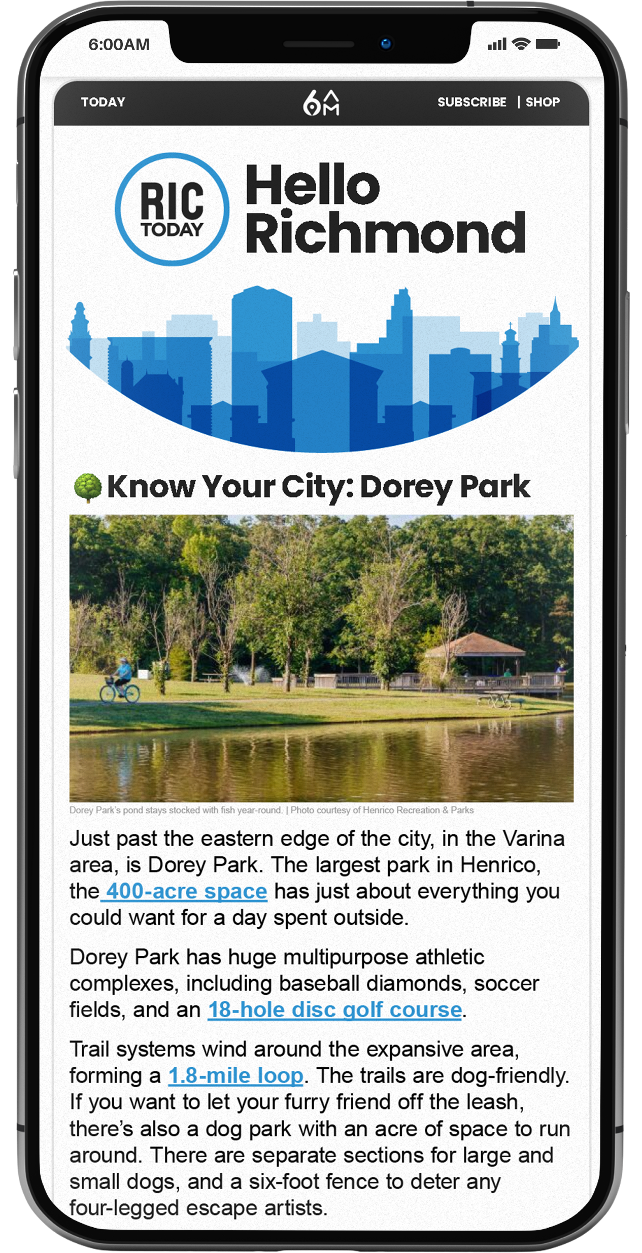 Phone showing content for Richmond
